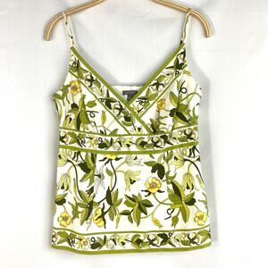 Ann Taylor Floral Spaghetti Strap Tank Top Sz 6 Green Yellow Cotton Empire Waist